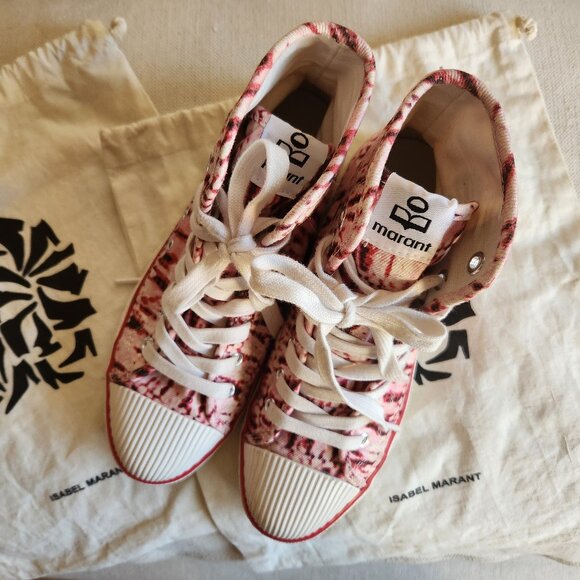 Isabel Marant Benkeen Red/Pink Tie-Dye Canvas High-Top Sneakers — US 7 – 7.5 - Picture 1 of 12